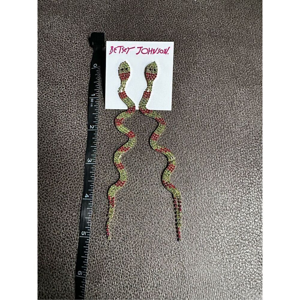 Betsy Johnson whimsical snake linear drop earrings, made with cut glass and gems - Picture 8 of 11